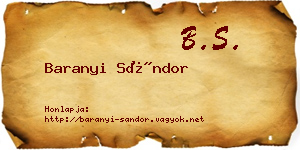 Baranyi Sándor névjegykártya